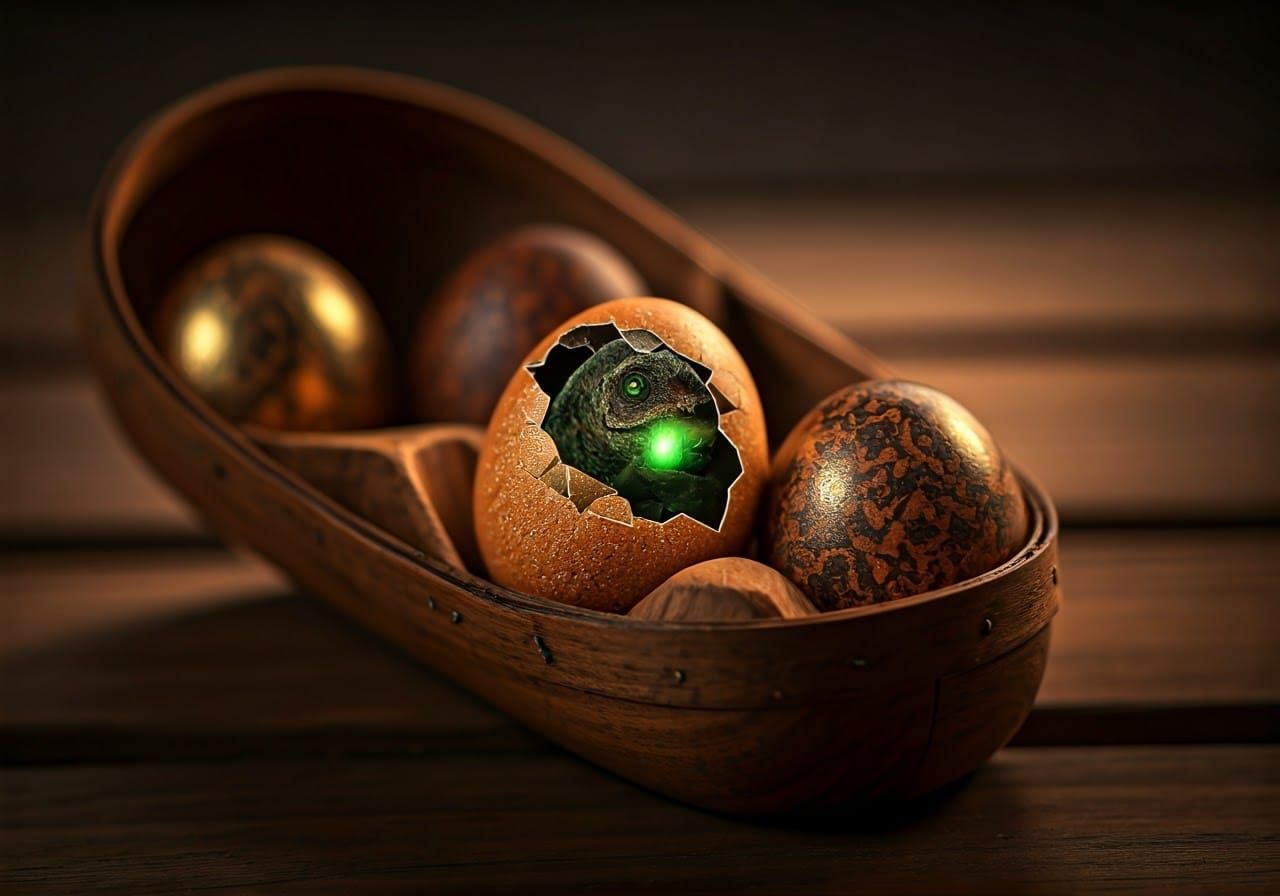 Stunning Therizinosaurus Emerges from Wooden Egg