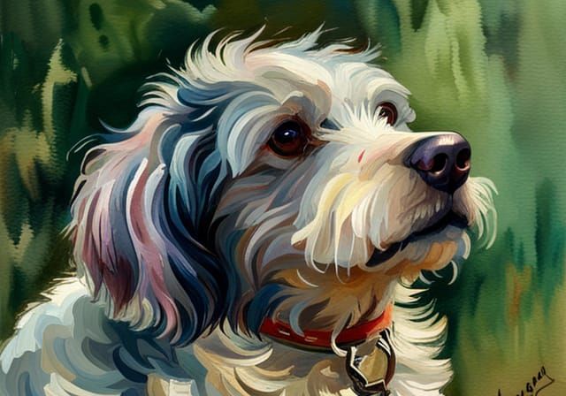 Dog Portrait in Gouache Style Impressionist Painting