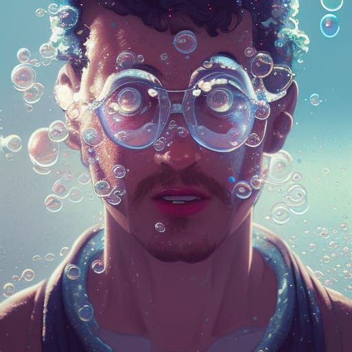 Bubble Man Portrait in Ocean, Hyperdetailed Art