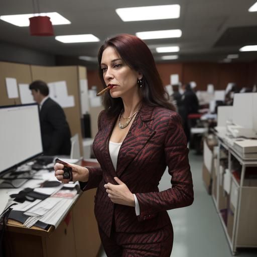 Female Lawyer Smoking Cigar in Newsroom