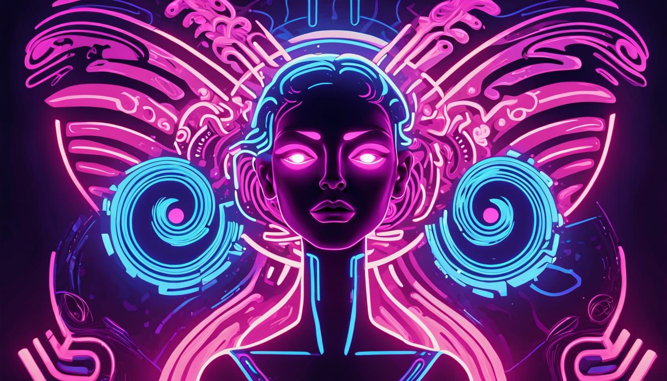 Modern regressive hypnosis logo in a style blending Syd Mead's neon...