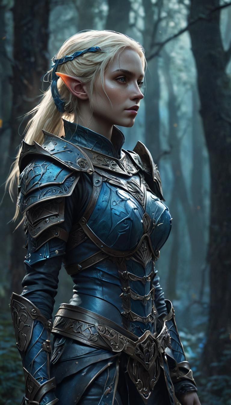 Mystical Elf in Dark Fantasy Watercolor Art