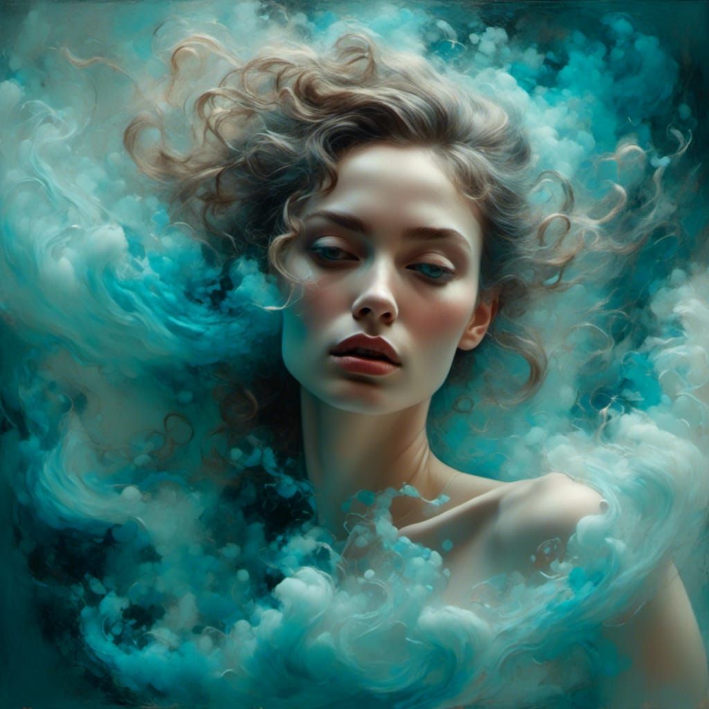 Woman in Smoke: Hyperrealistic Oil Painting Portrait