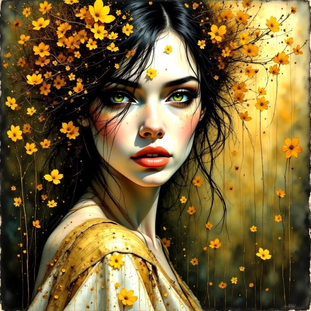 Alabaster Autumn Landscape with Goldenrod and Honeysuckle