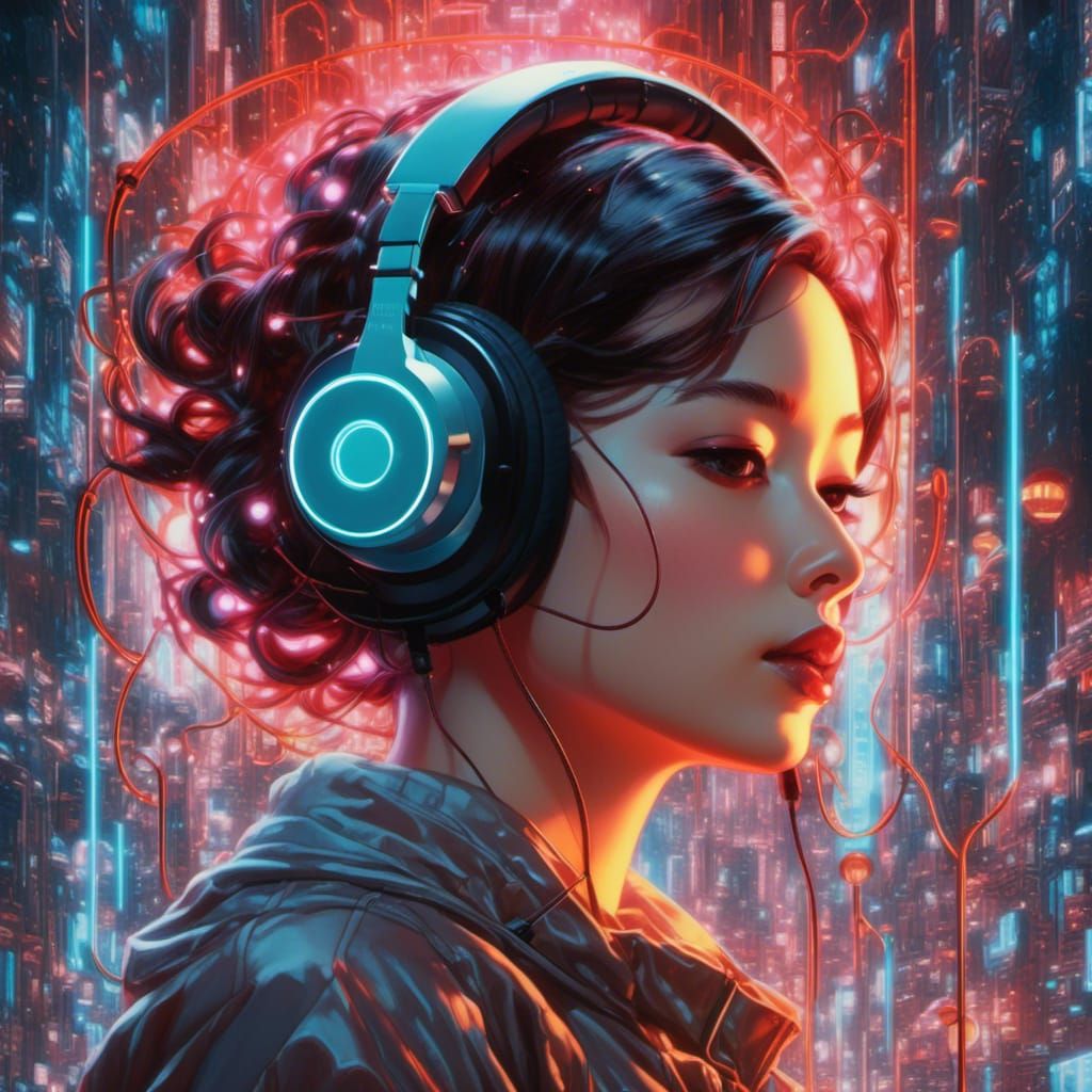 Anime woman with headphones