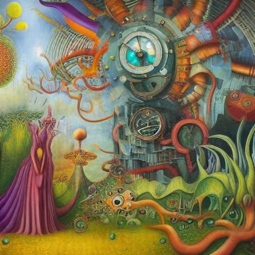 Psychedelic Phoenix in a Surreal Landscape