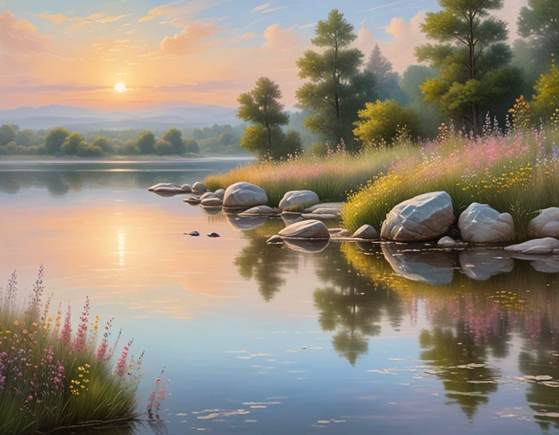 Impressionistic Lake Reflection at Golden Hour