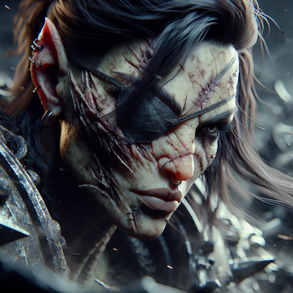 Orc Queen Portrait on Battlefield in Hyperrealism Style