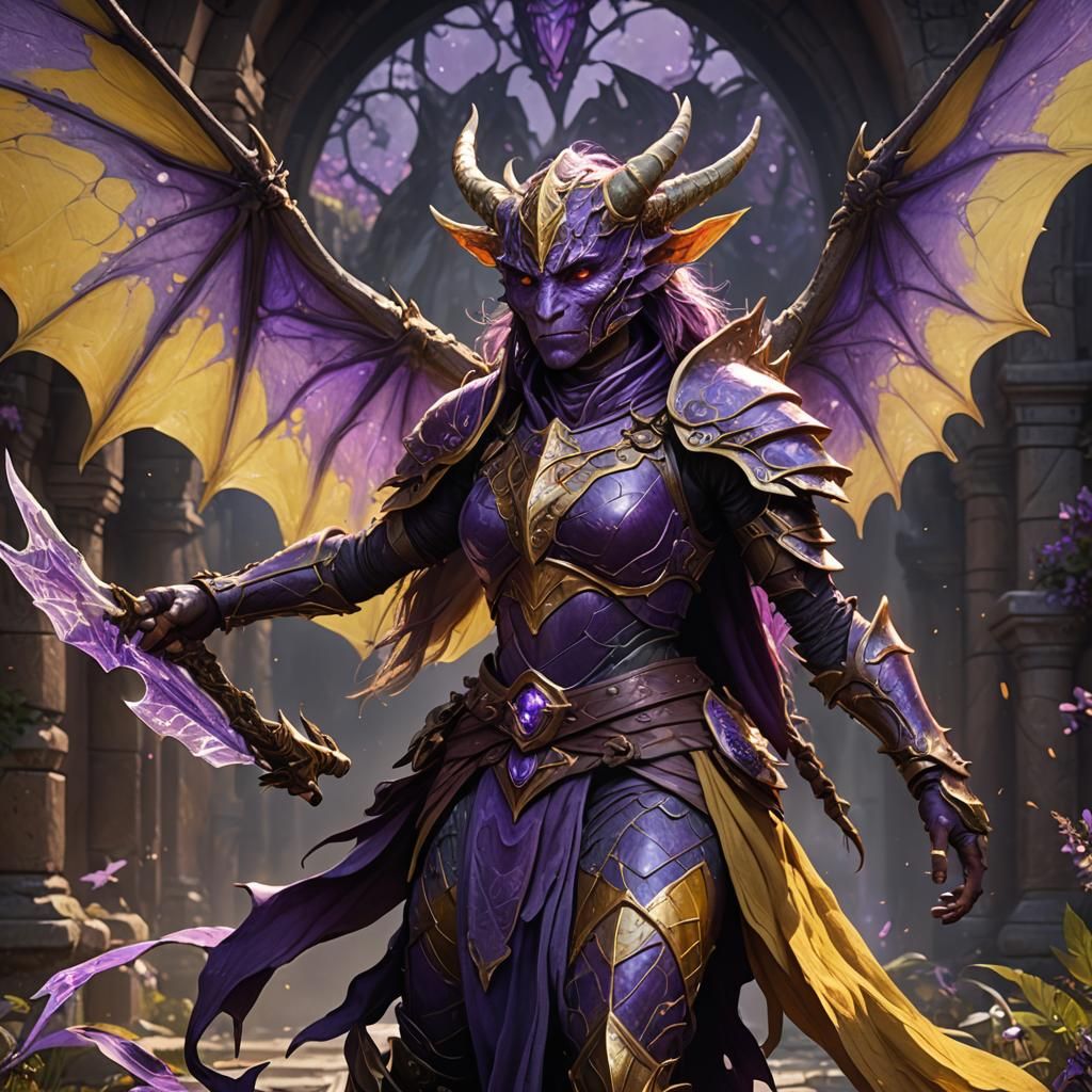 Purple Dragonborn Fairy in Dark Fantasy Style