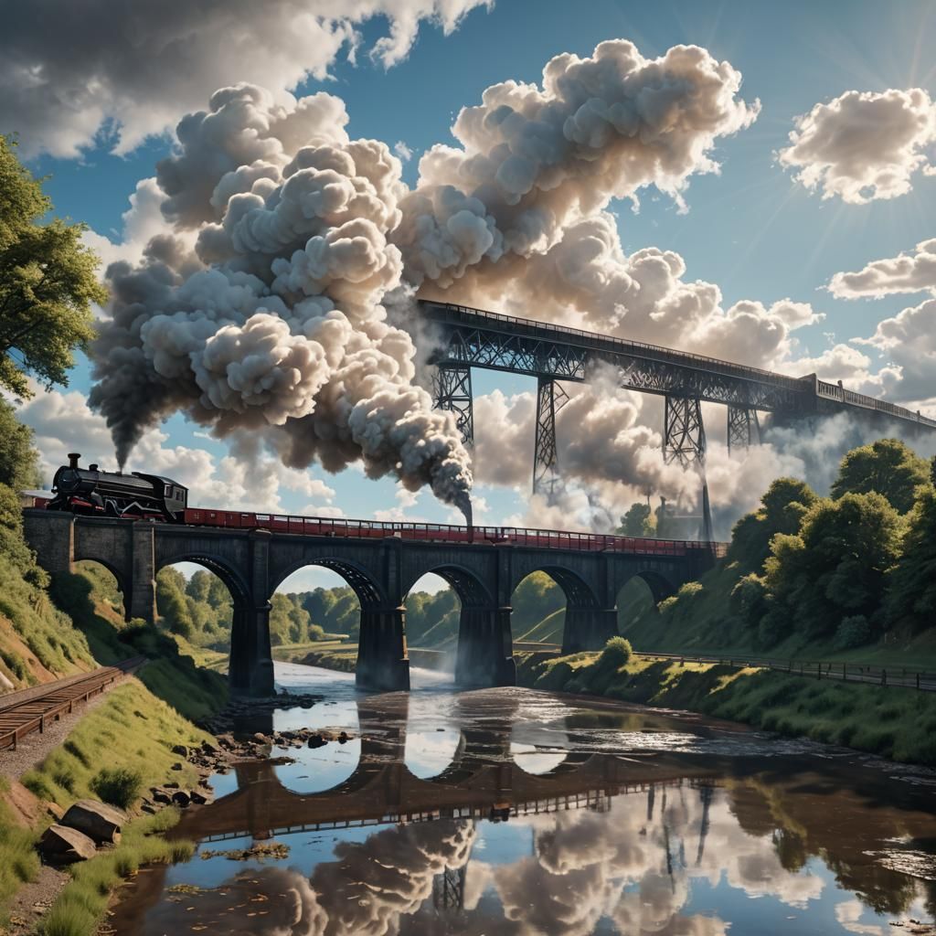 British Train on Pillarless Bridge, Hyper-Realistic Digital ...