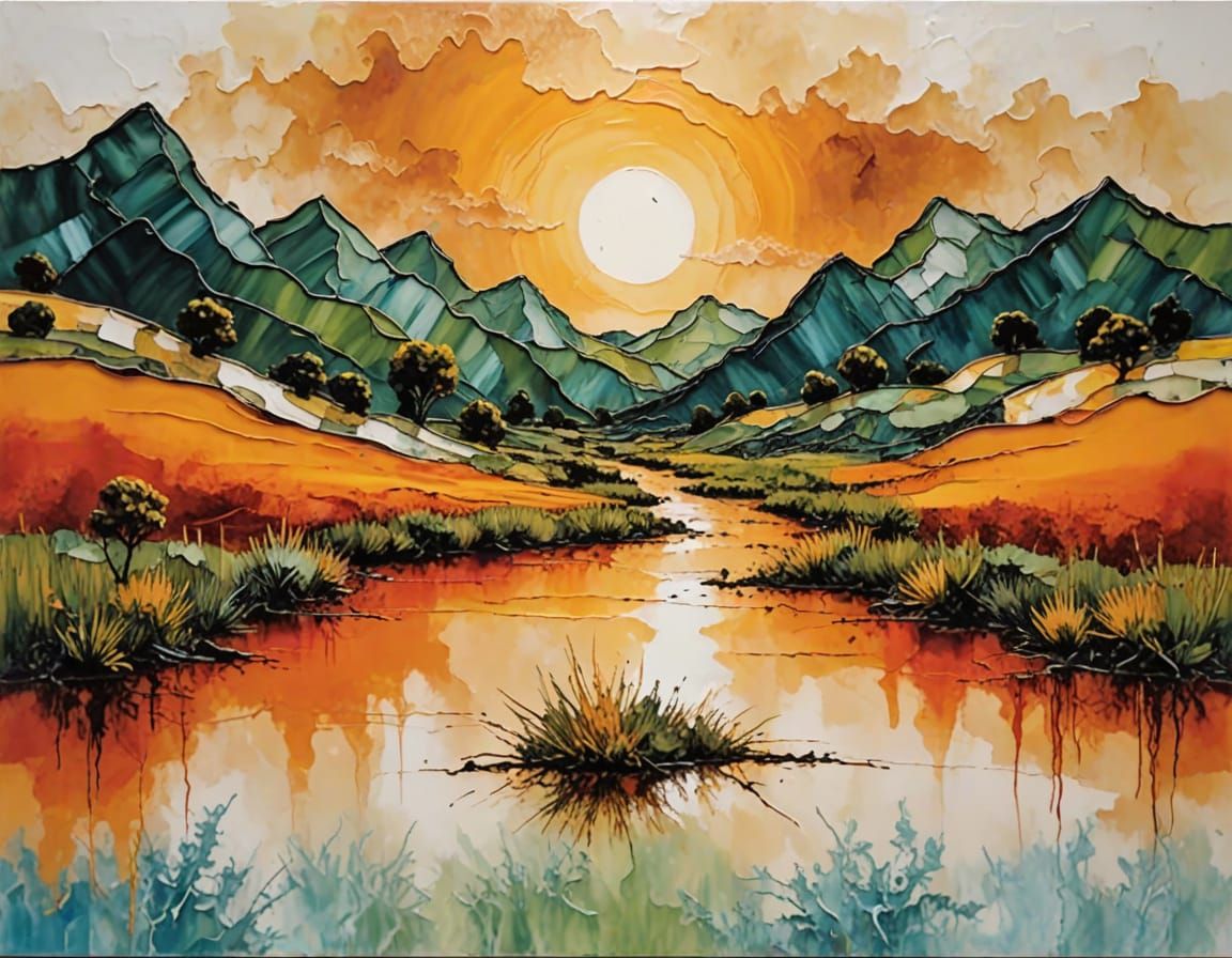 Abstract Encaustic Landscape Art