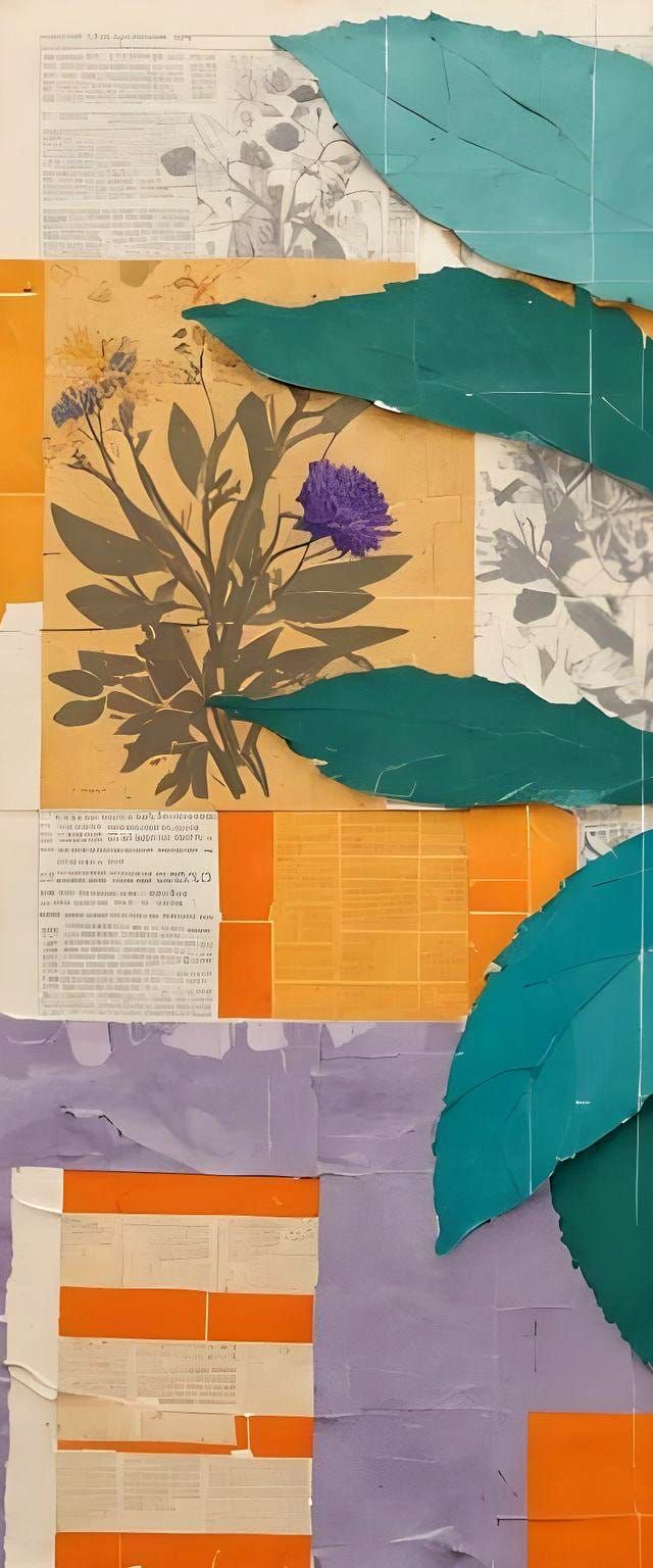 Purple Collage of Flowering Plant in Abstract Style