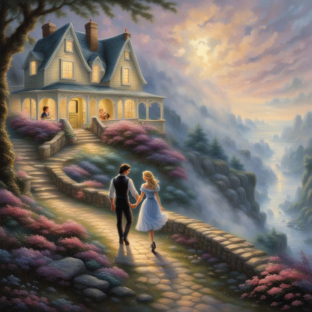 Ethereal Fantasy: Blonde Girl and Boy Holding Hands