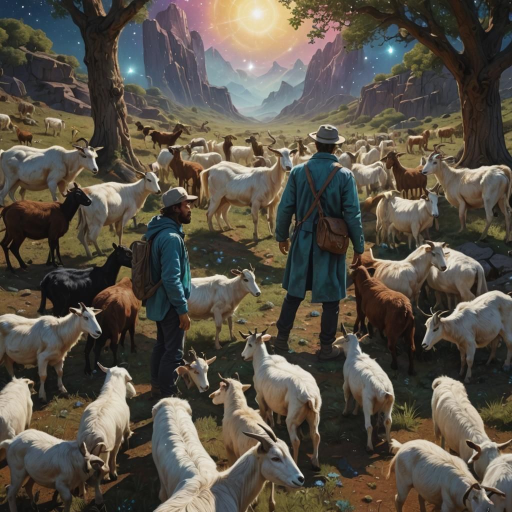 Men Staring at Goats: Astral Cosmic Illustration