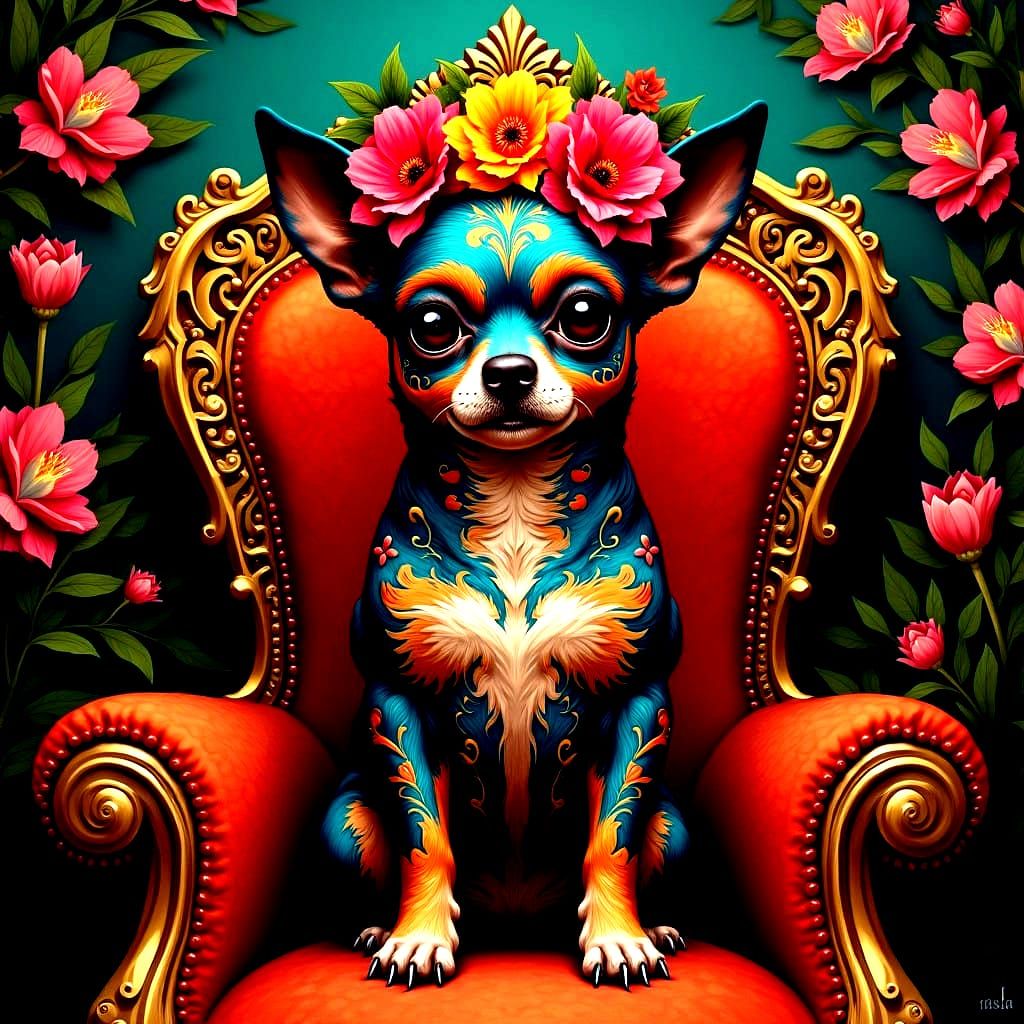 Sugar Skull Chihuahua Portrait in Traditional Mexican Art St...