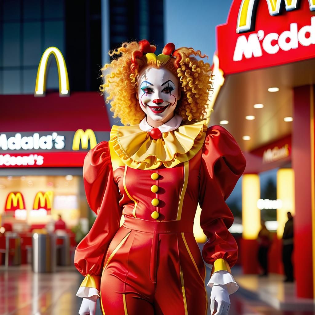 Futuristic Clown Portrait in Front of McDonald's