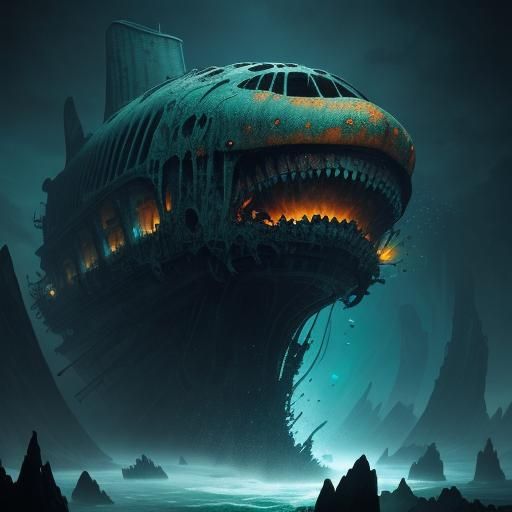 Underwater Fuselage Creeper Crawls Over Airplane Wreck