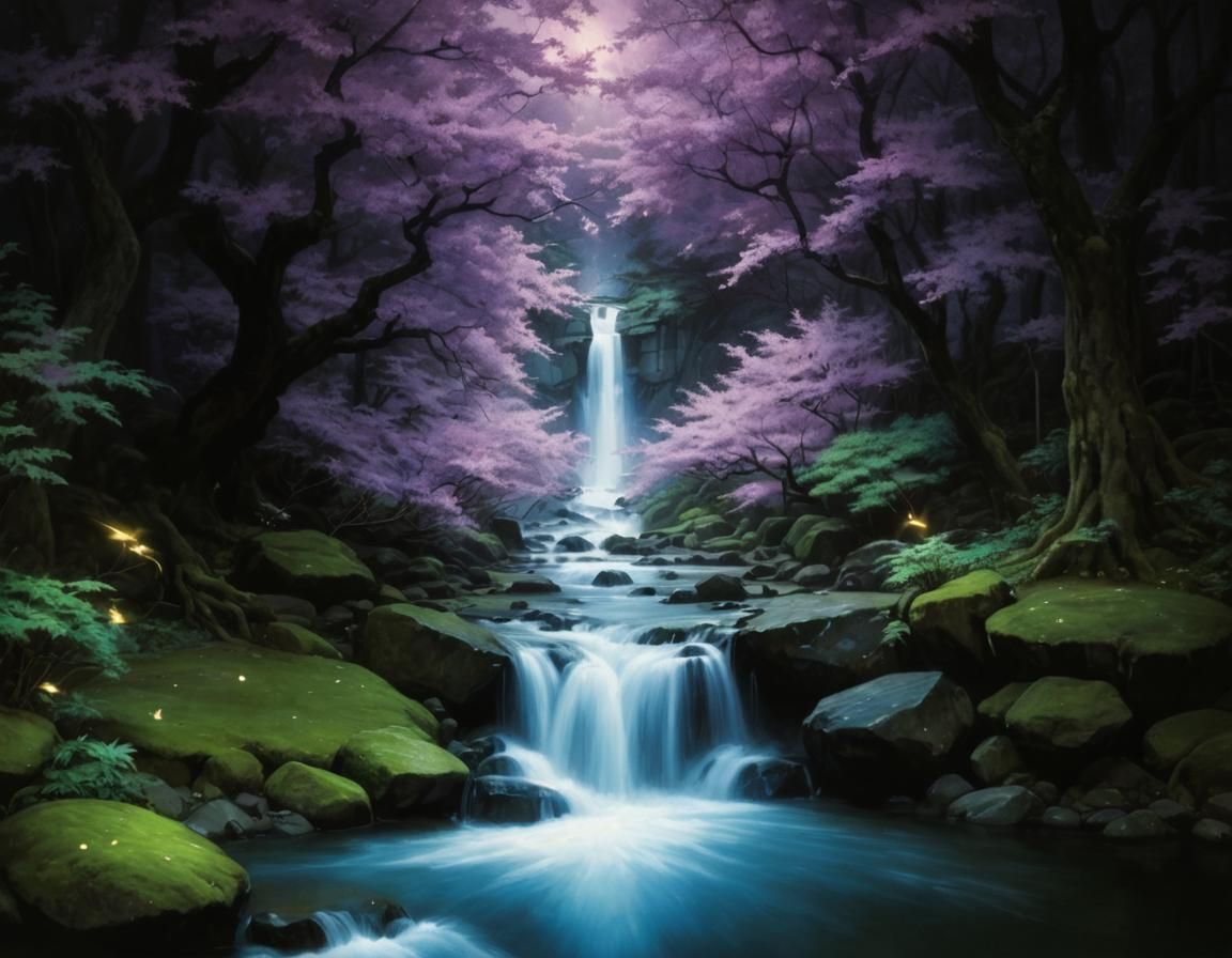 Architectural Fairy Statue with Fireflies in Oil Paint