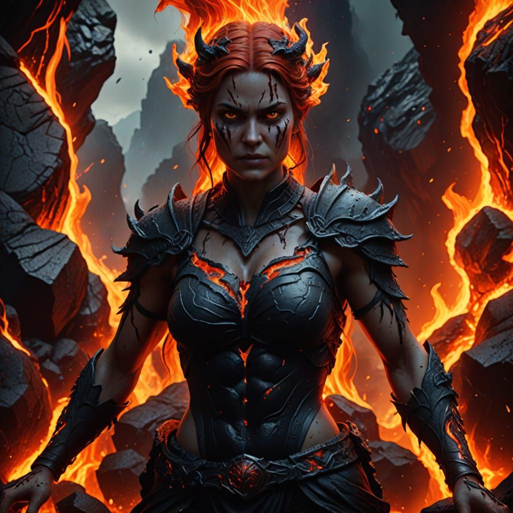 Surreal Lilith Rising from Fiery Depths in Vivid Color