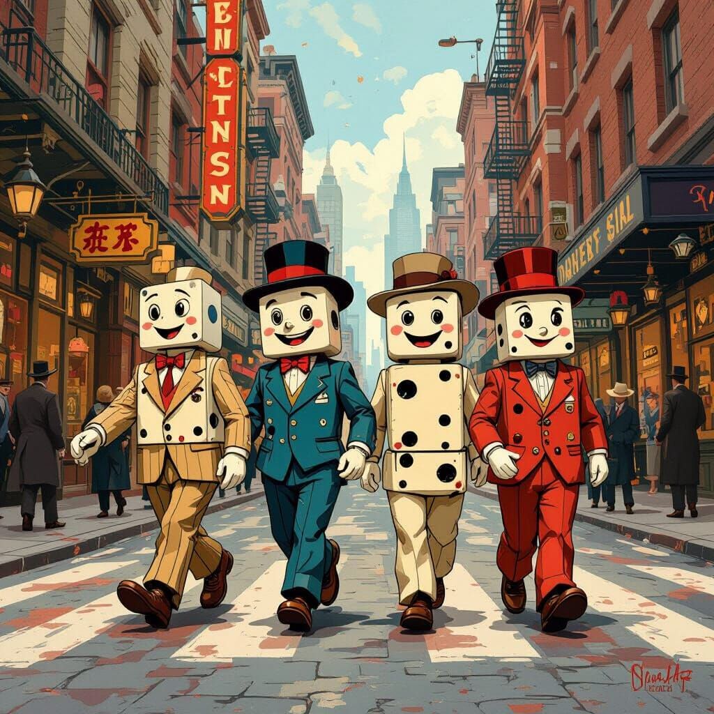 Anthropomorphic Dominos in 1920s Rubber-Hose Style