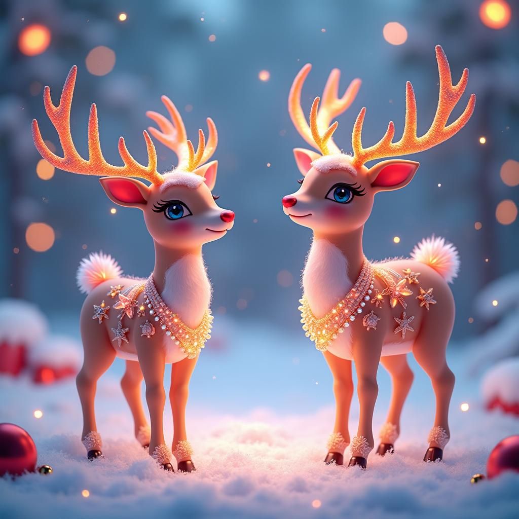 Jeweled Reindeer in Sparkling Christmas Anime Style