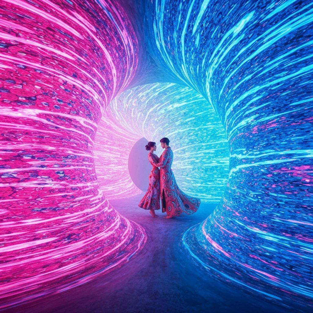 Lovers Speeding Through Light: Klimt-esque Petroglyph Mural