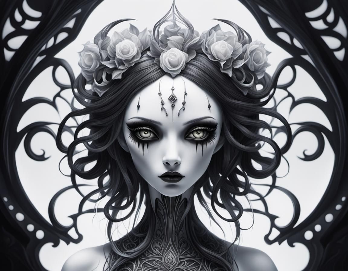 Haunting Yokai Maiden in Gothic Airbrush Style