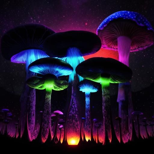 Magic Mushrooms at Sunset in Psychedelic Style