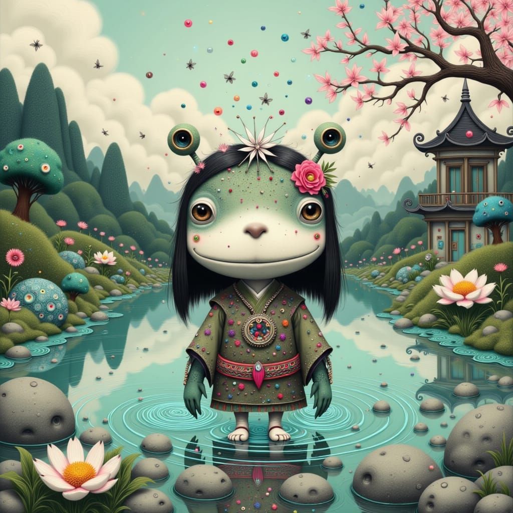 Kappa by Japanese Pond in Whimsical Style