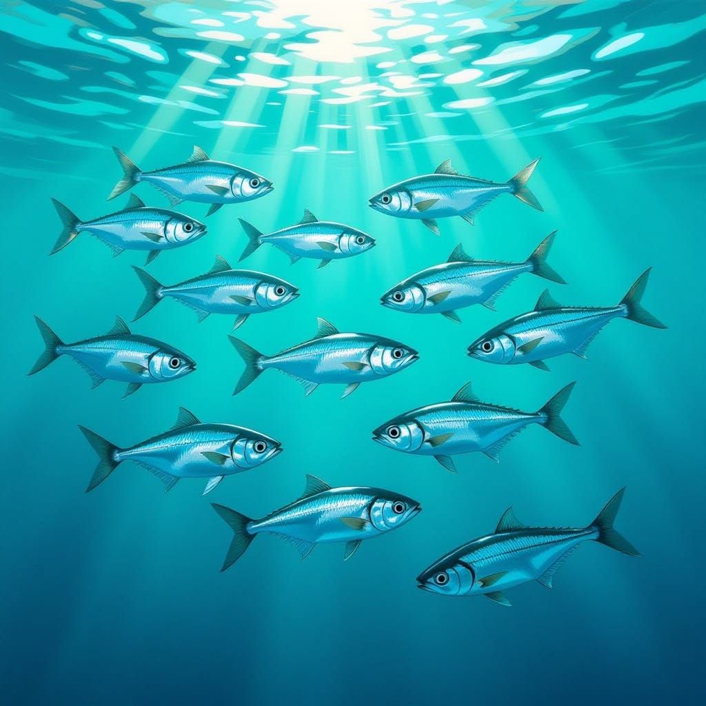 Silver Herring School in Teal Water