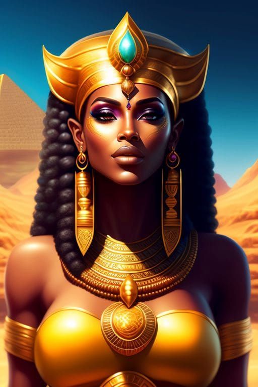 Egyptian Goddess Tefnut in Desert Landscape