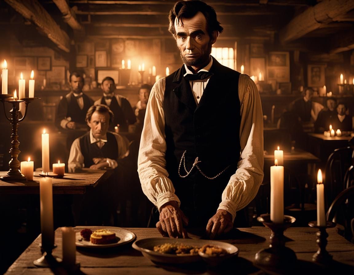 Young Lincoln in Dimly Lit Night Cafe