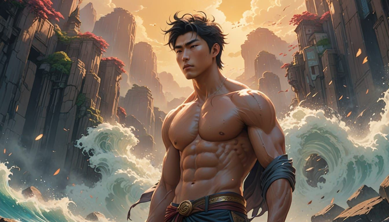 Anime Art of a Powerful Asian Man