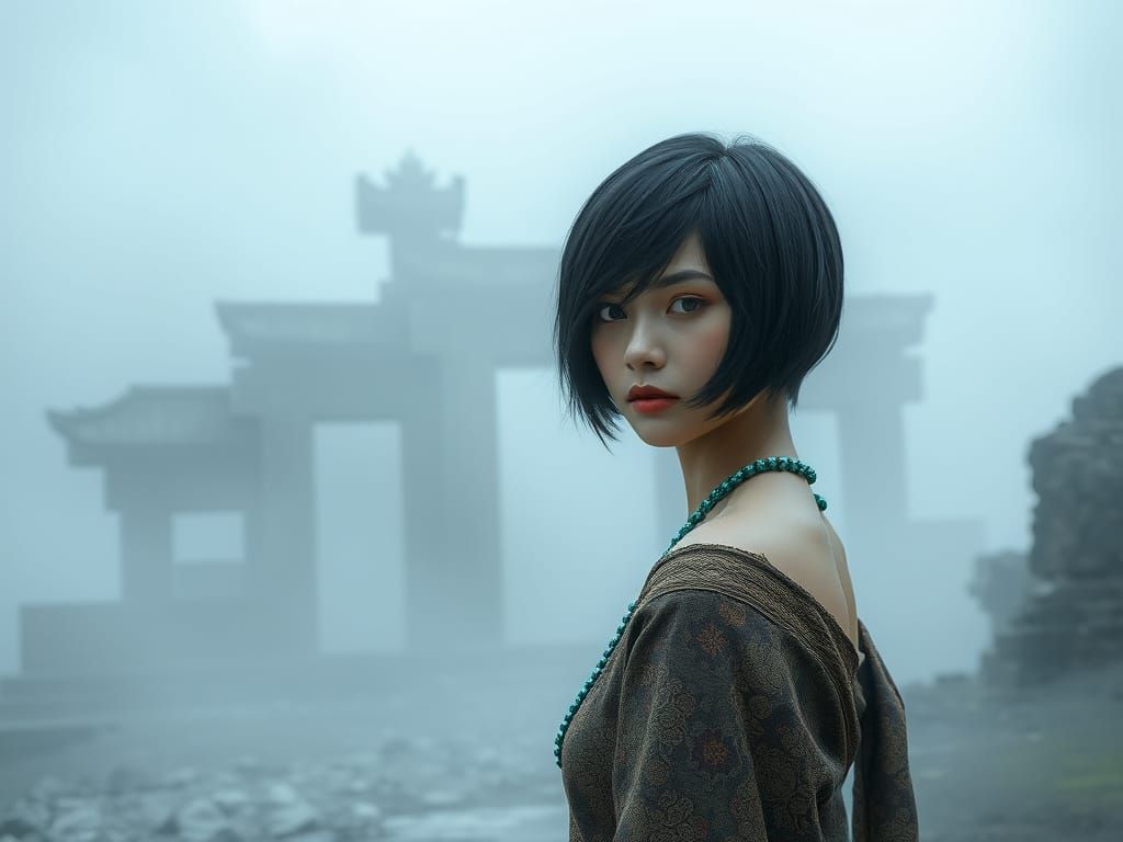 Forgotten Asian Goddess in Temple Ruins