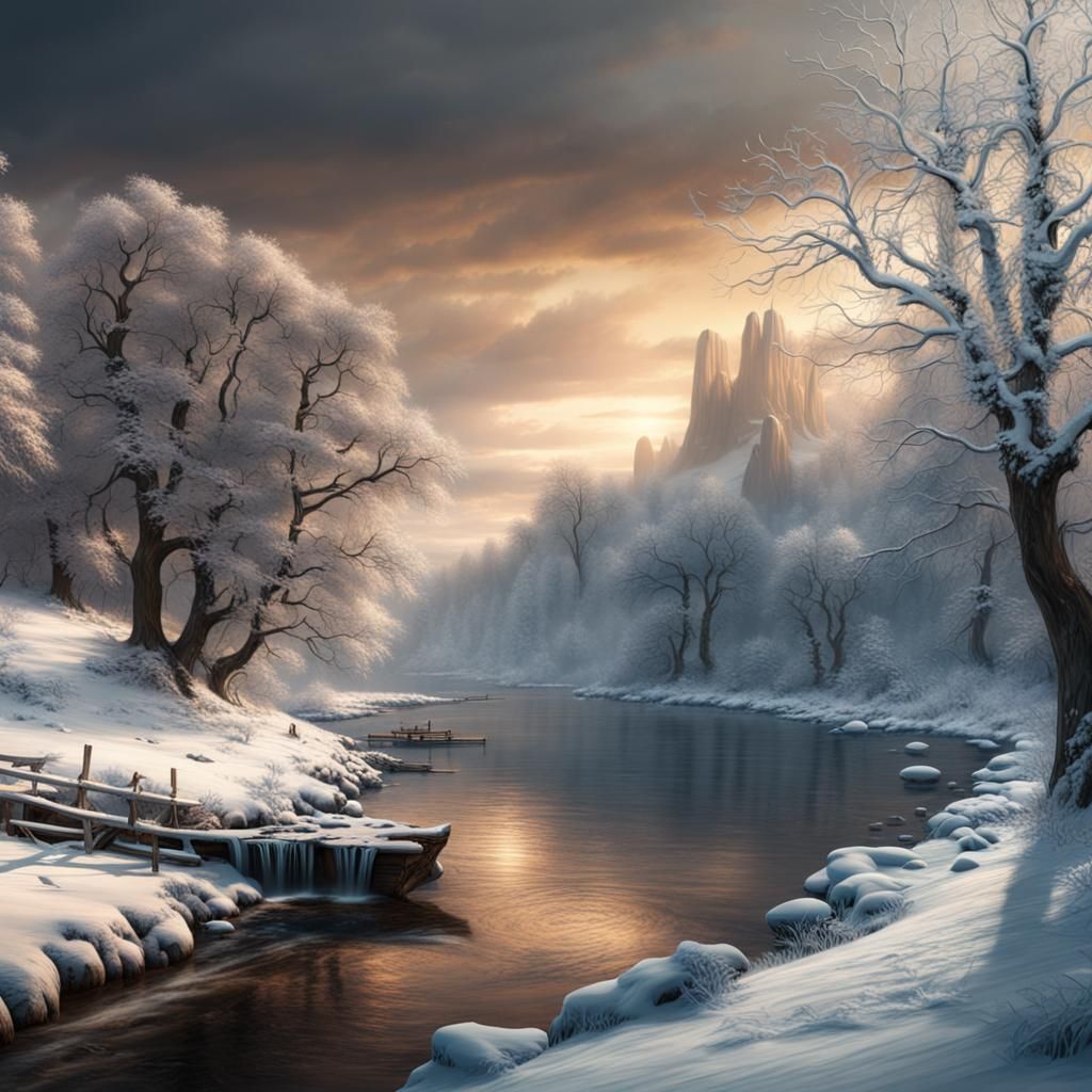 Dramatic Winter Riverscape Digital Matte Painting
