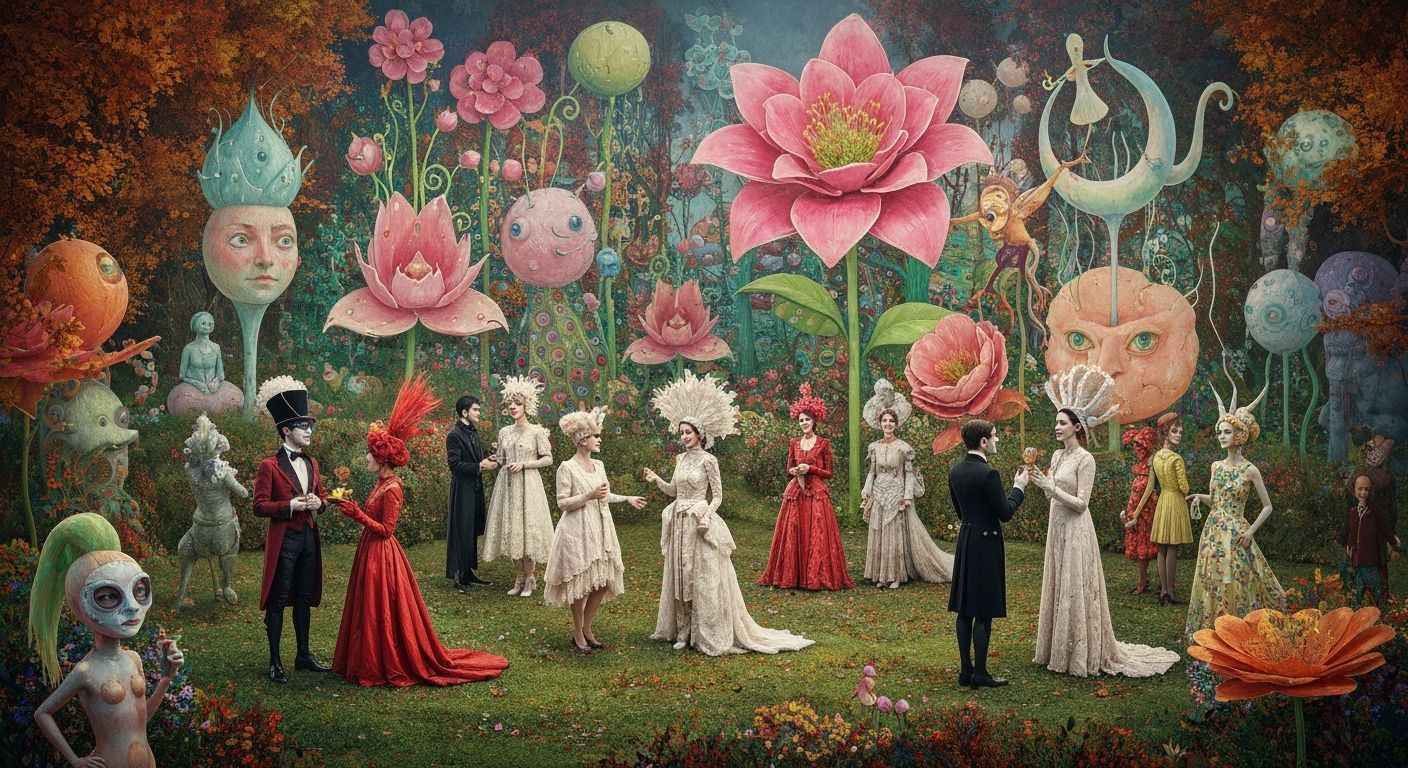 Surreal Garden Party in Dreamlike Autumn Collage