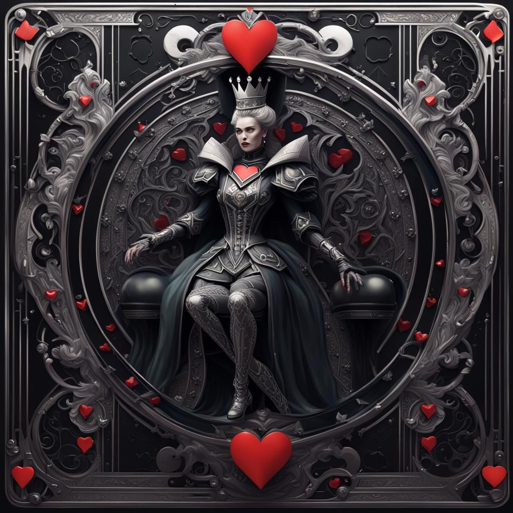 Futuristic Queen of Hearts Tarot Card in Silver