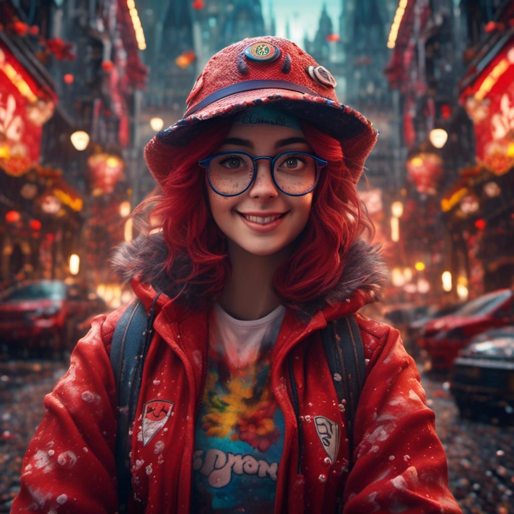 Hyperreal Selfie of a Woman in a Ferrari Hat
