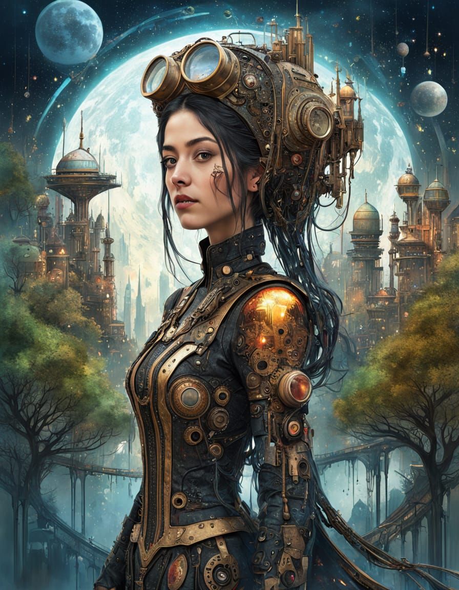 Persian Princess in Steampunk Galaxy: Digital Art