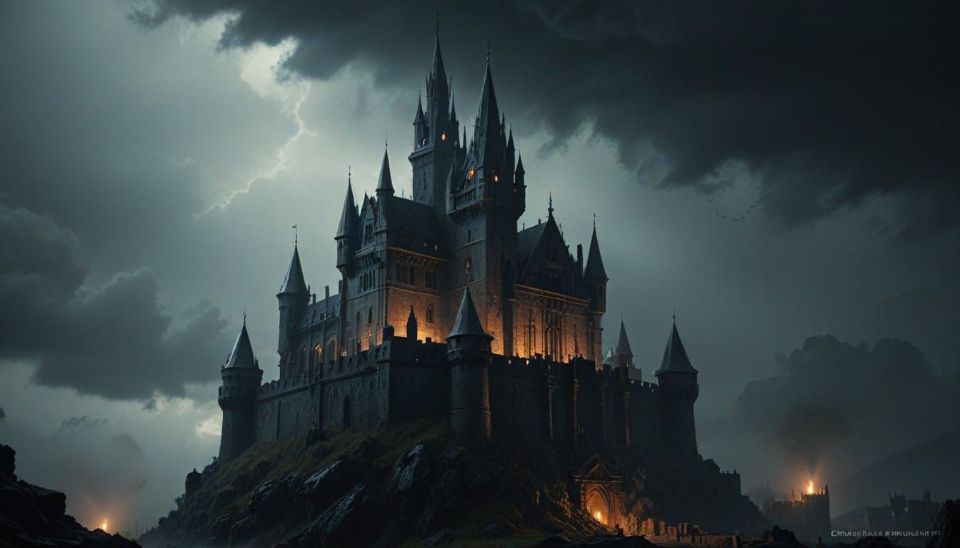 Medieval Castle Under Dark Black Sun