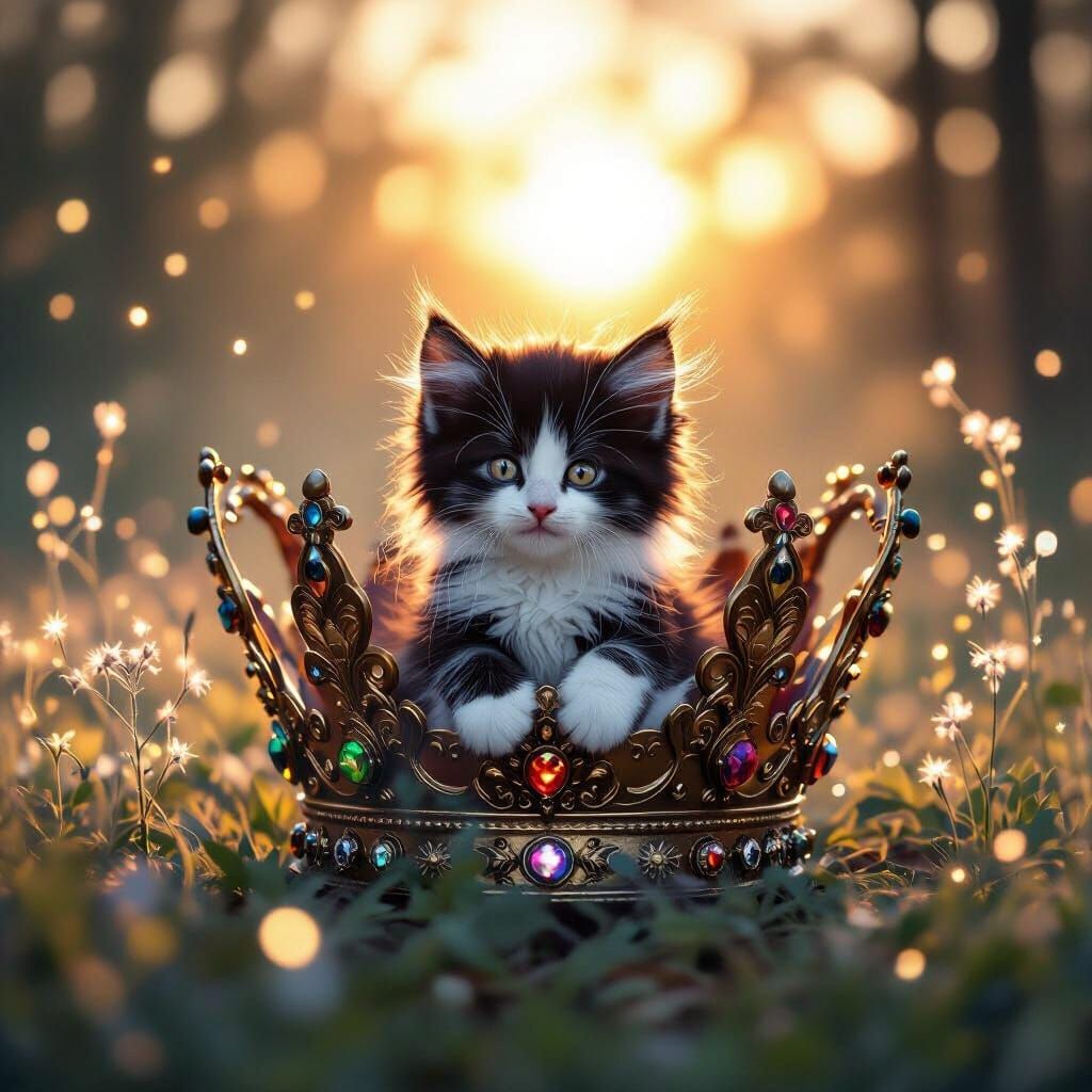 Majestic Kitten Crowned at Sunset