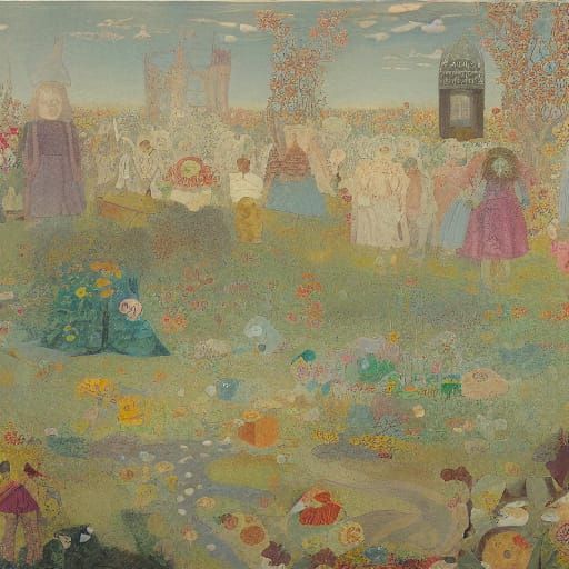 Fantastical Scene in Naive Art Style