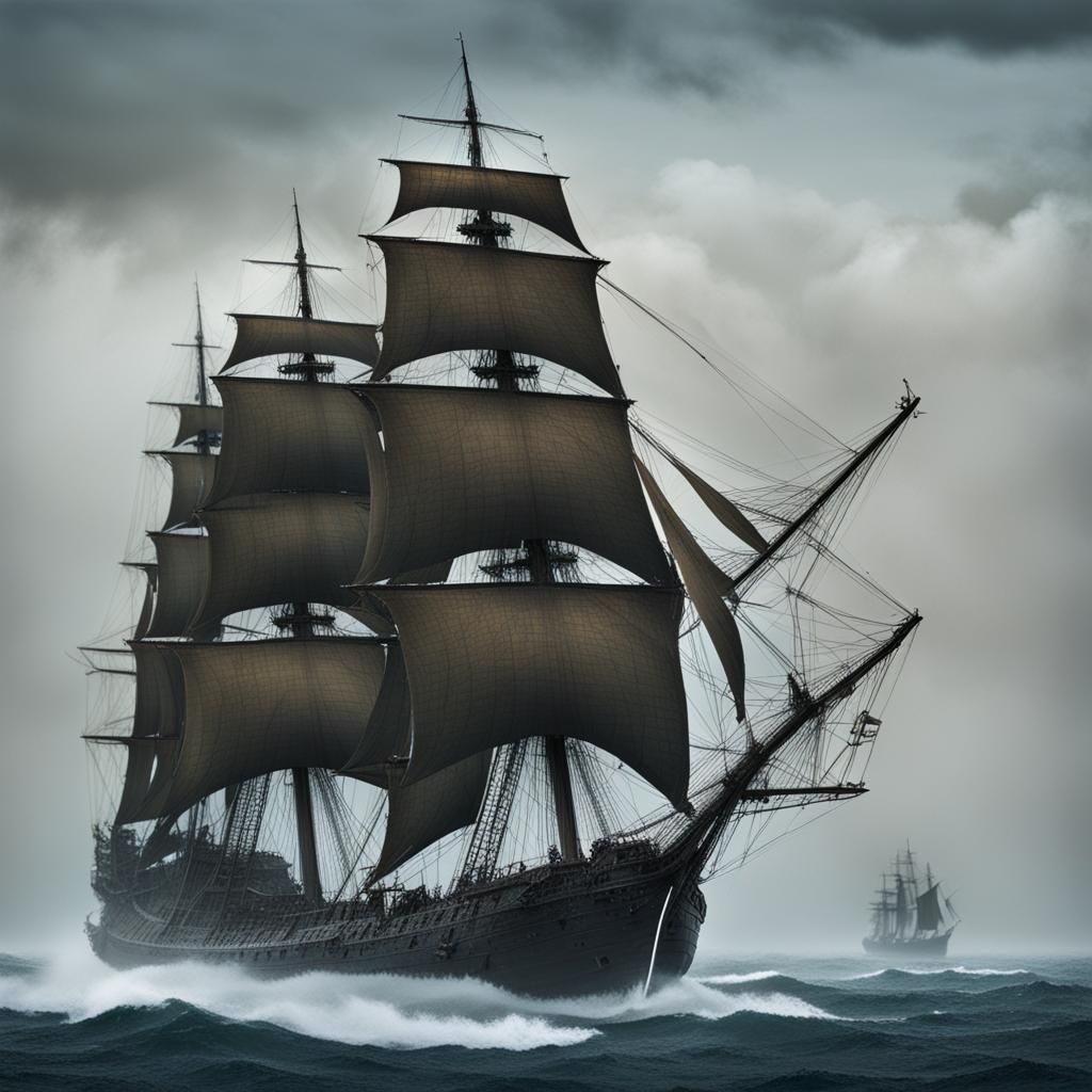 The Flying Dutchman Ghost Ship on Stormy Seas
