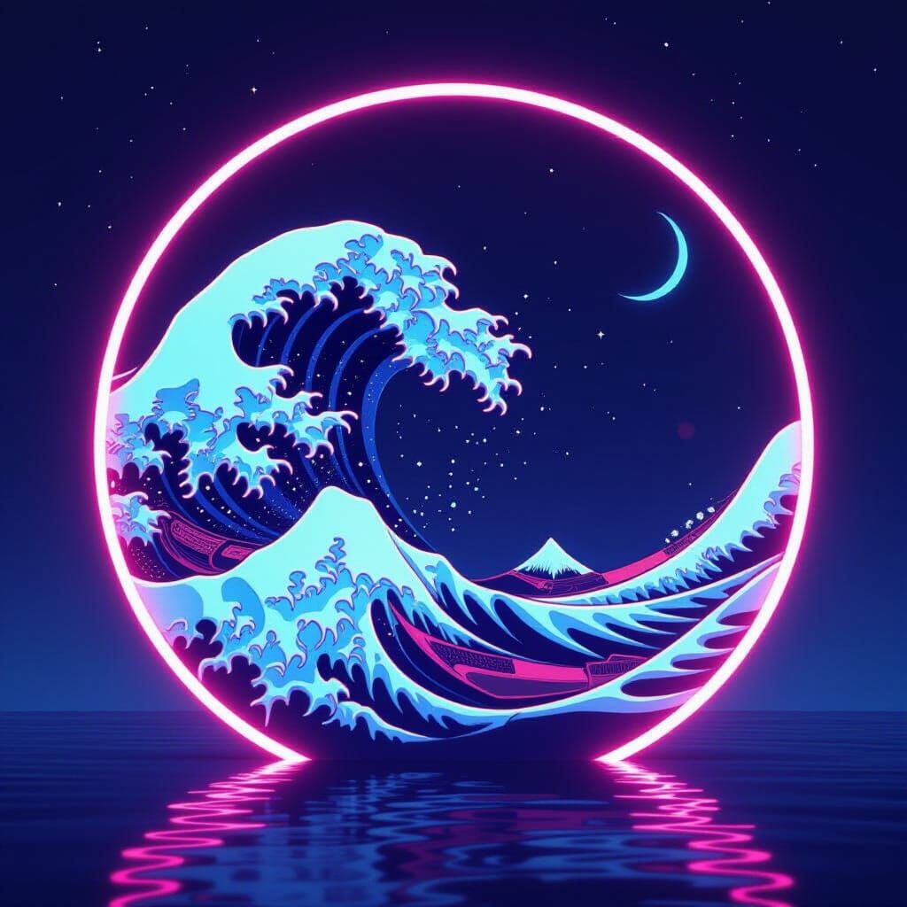 Futuristic Aquarius Symbol with Neon Waves