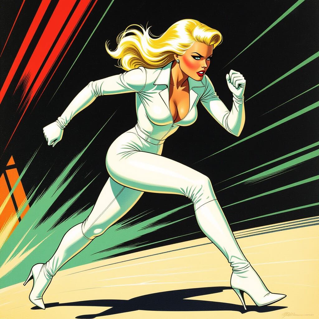 Dynamic Pulp Illustration of Woman in White Leather