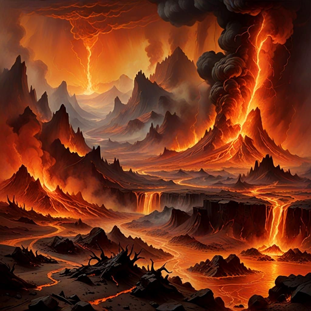 Volcanic Landscape in Dramatic Brushstrokes