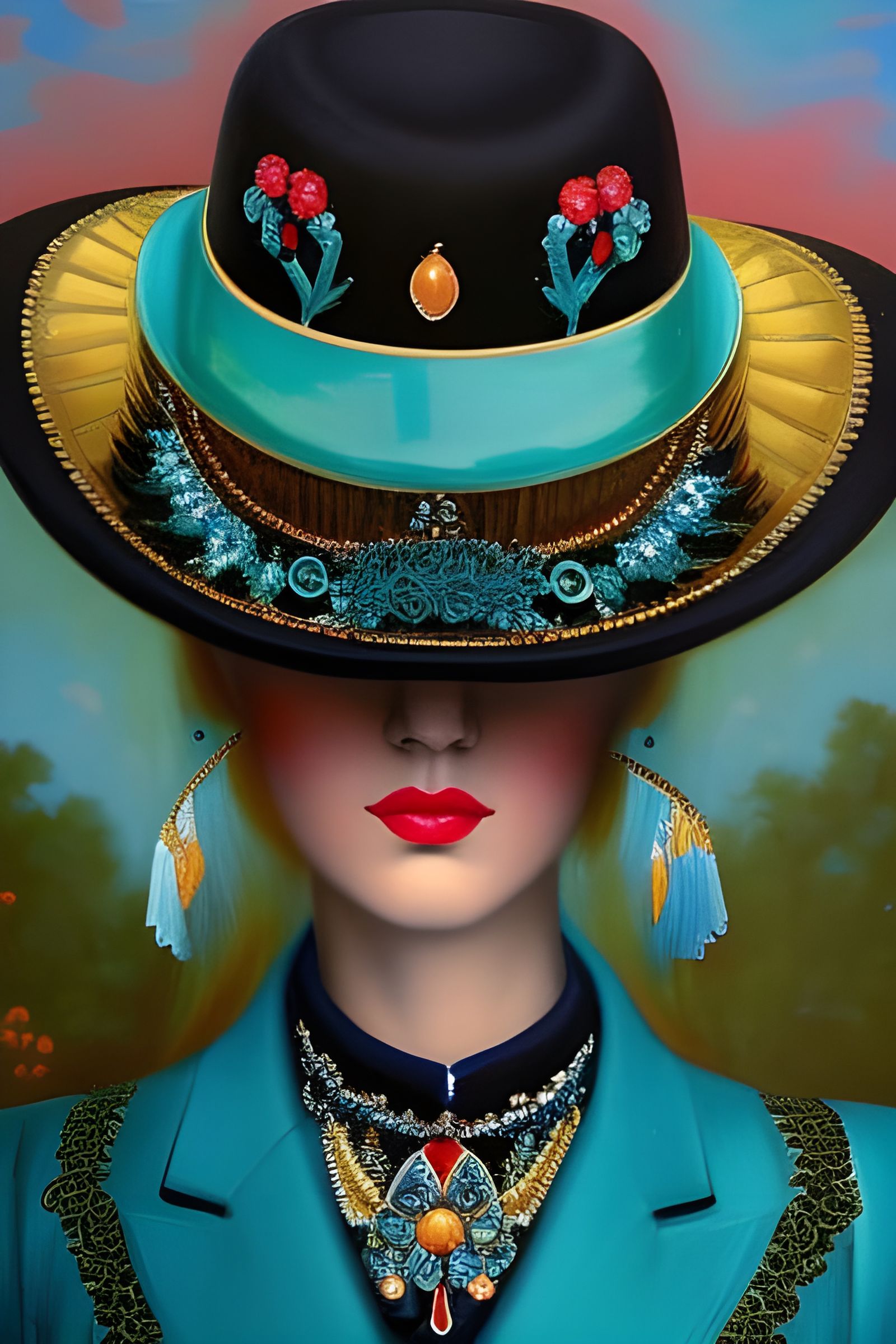 Lace-Adorned Woman: Retro Art Deco Portrait