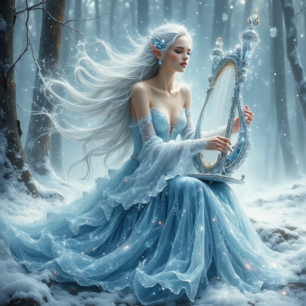 Enchanting Ice Elf Playing Silver Lyre