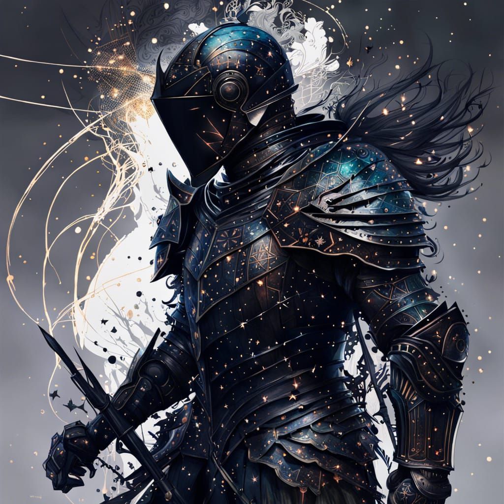 Galactic Knight in Black Armor: Digital Art