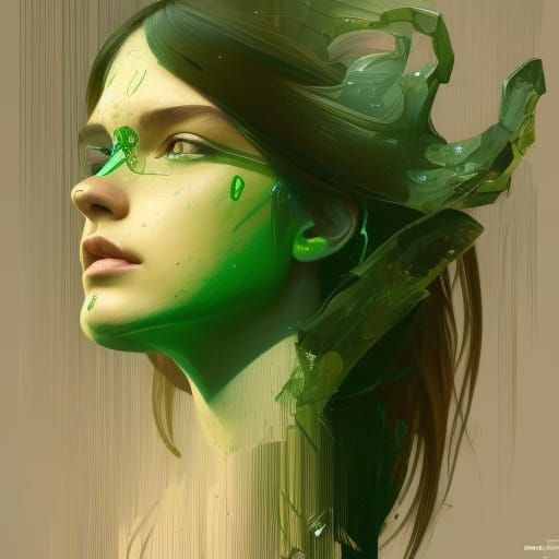 Girl in Green Portrait, Hyperdetailed Concept Art
